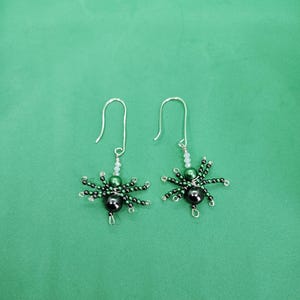Black and Green Spider Earrings made with Swaroski Crystals and Sterling Silver