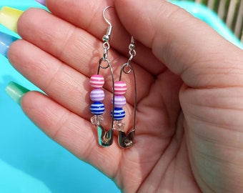 Bisexual Flag safety pin earrings, Bi pride jewelry, LGBTQIA, Coming out gift