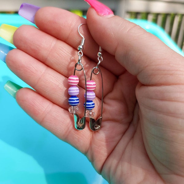 Bisexual Flag safety pin earrings, Bi pride jewelry, LGBTQIA, Coming out gift