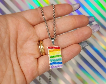 Rainbow cake necklace, Gay pride jewelry, Yume Kawaii jewelry, Decora kei, Miniature food jewelry