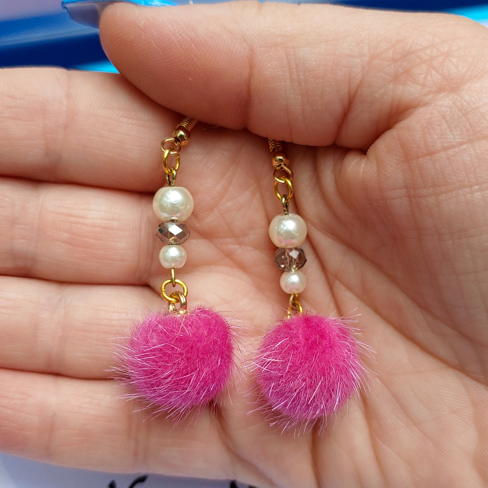 Puff ball pom pom earrings Fluffy dangles Y2k jewelry Etsy