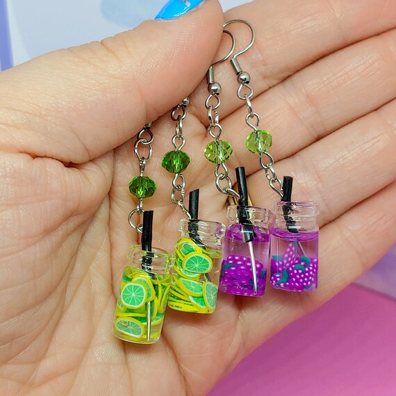Fruit Boba Tea Earrings Fruit Slice Dangles Cottagecore