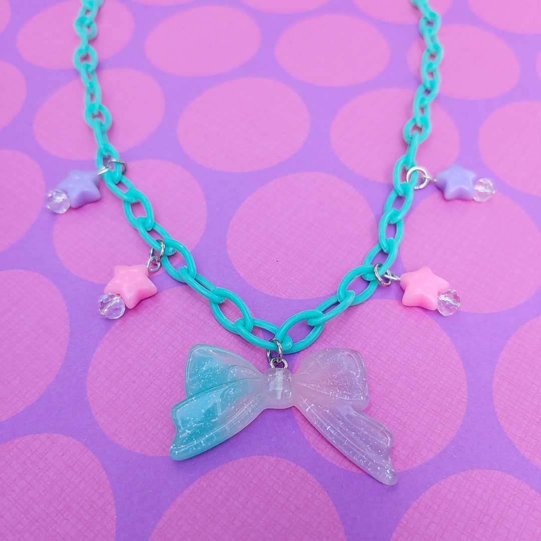 Cute Bow Necklace Pastel Goth Jewelry Yami Kawaii Chunky Etsy