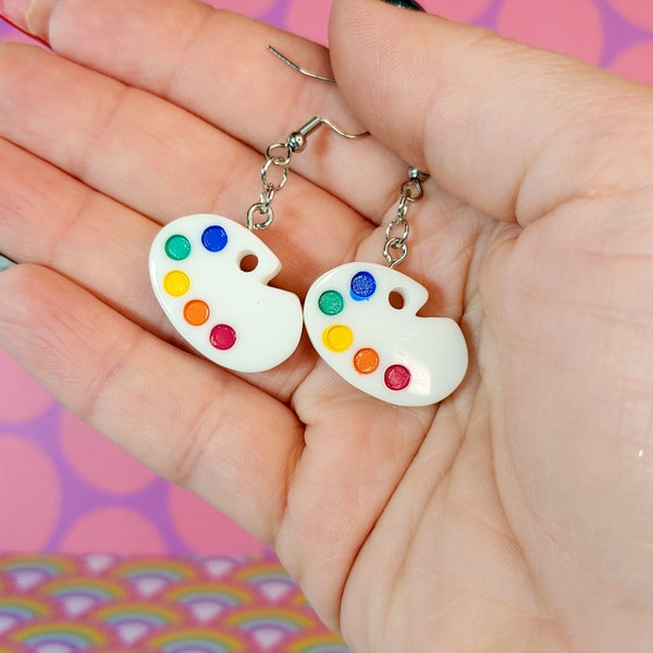 Paint palette earrings, Gift for painter, Artist earrings, Cute mini earrings