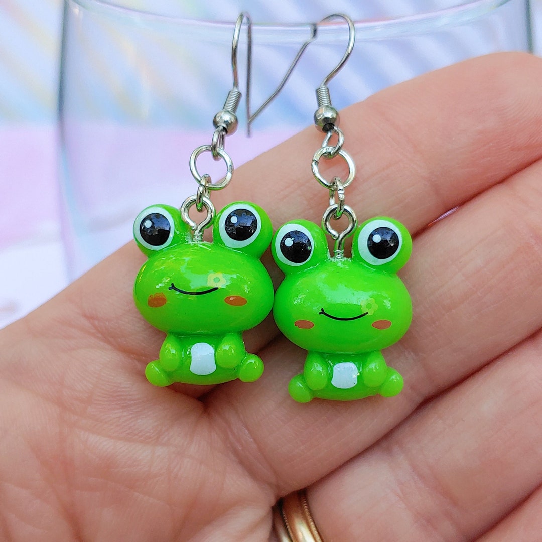 Acrylic Cute Green Frog Earrings - Dangle Fun Jewelry For Women & Frog Lovers - View #5
