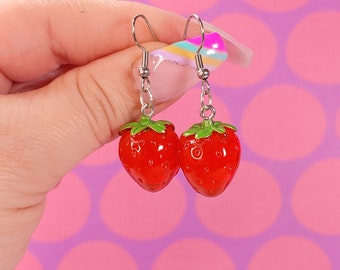 Strawberry earrings, Yume kawaii, Fairy kei jewelry, Fruit earrings, Harry Styles