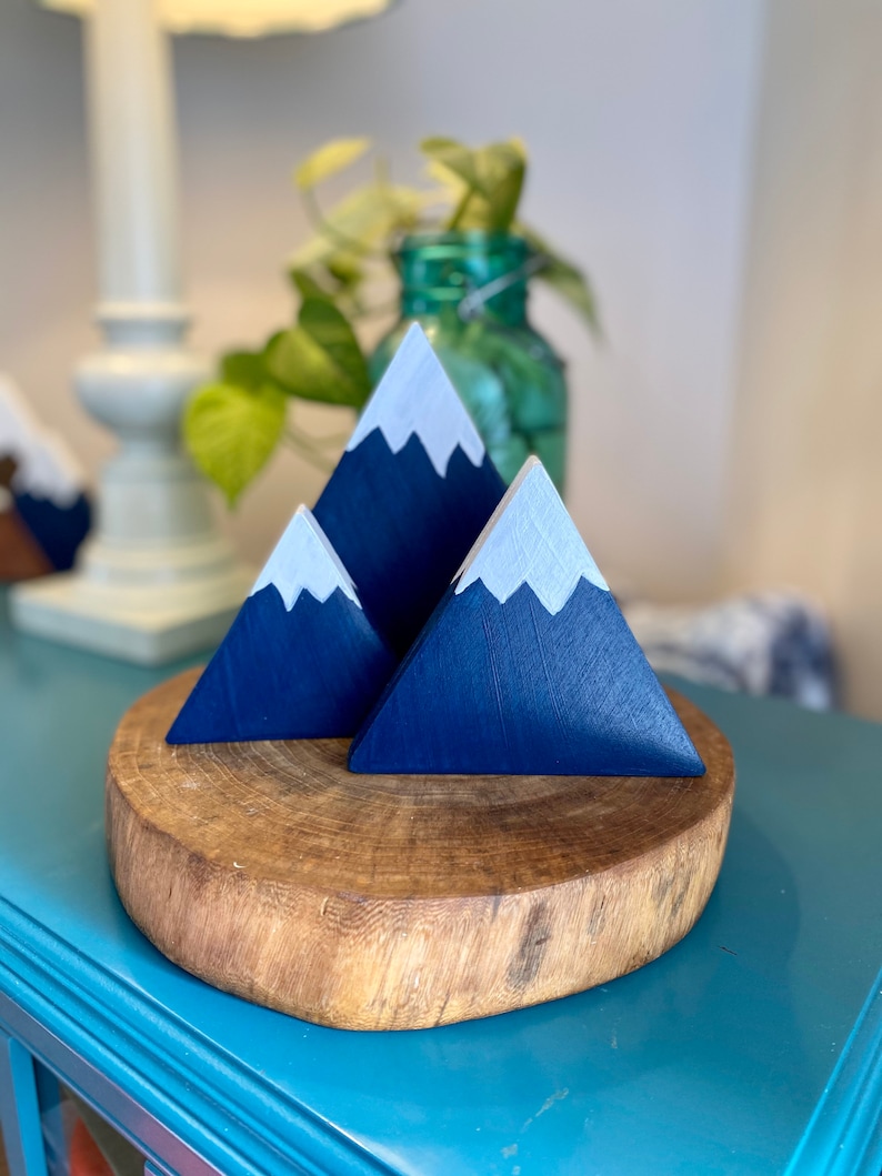 Wood Mountain Set Painted Wood Mountain Decor Mountain and Etsy