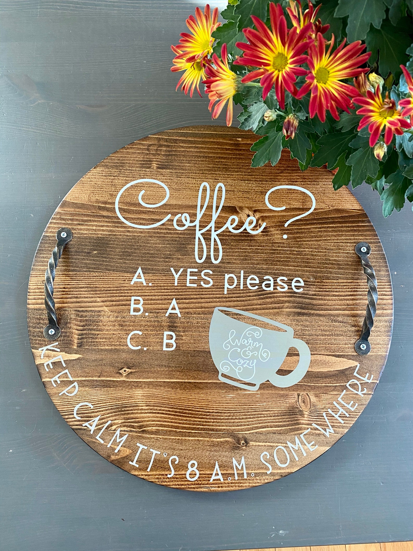 Wood Coffee Bar Tray Large Round Wood Centerpiece Cute Etsy