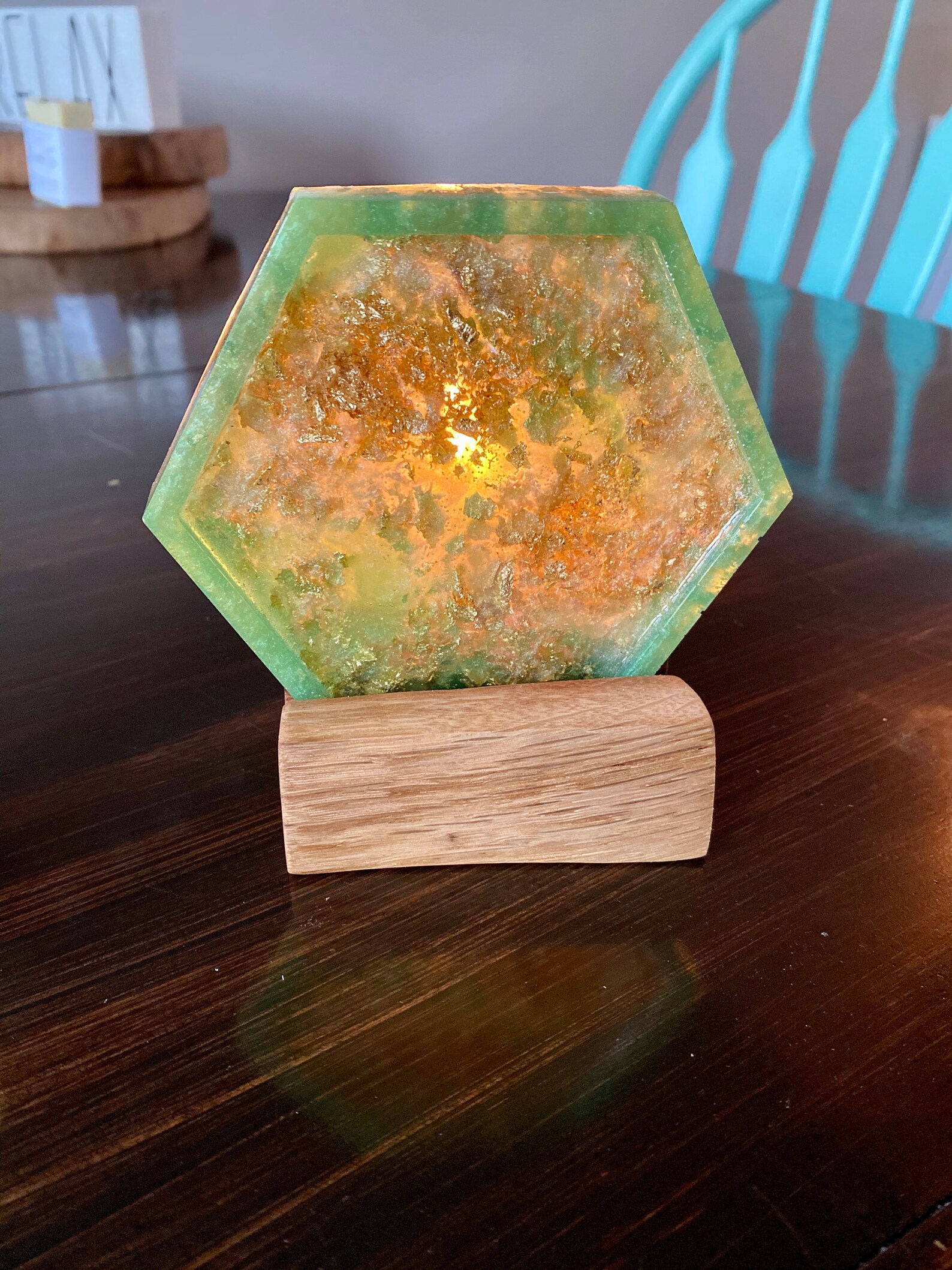 Wood and Jade Epoxy Resin Votive Candle Holder Set Wood and Etsy