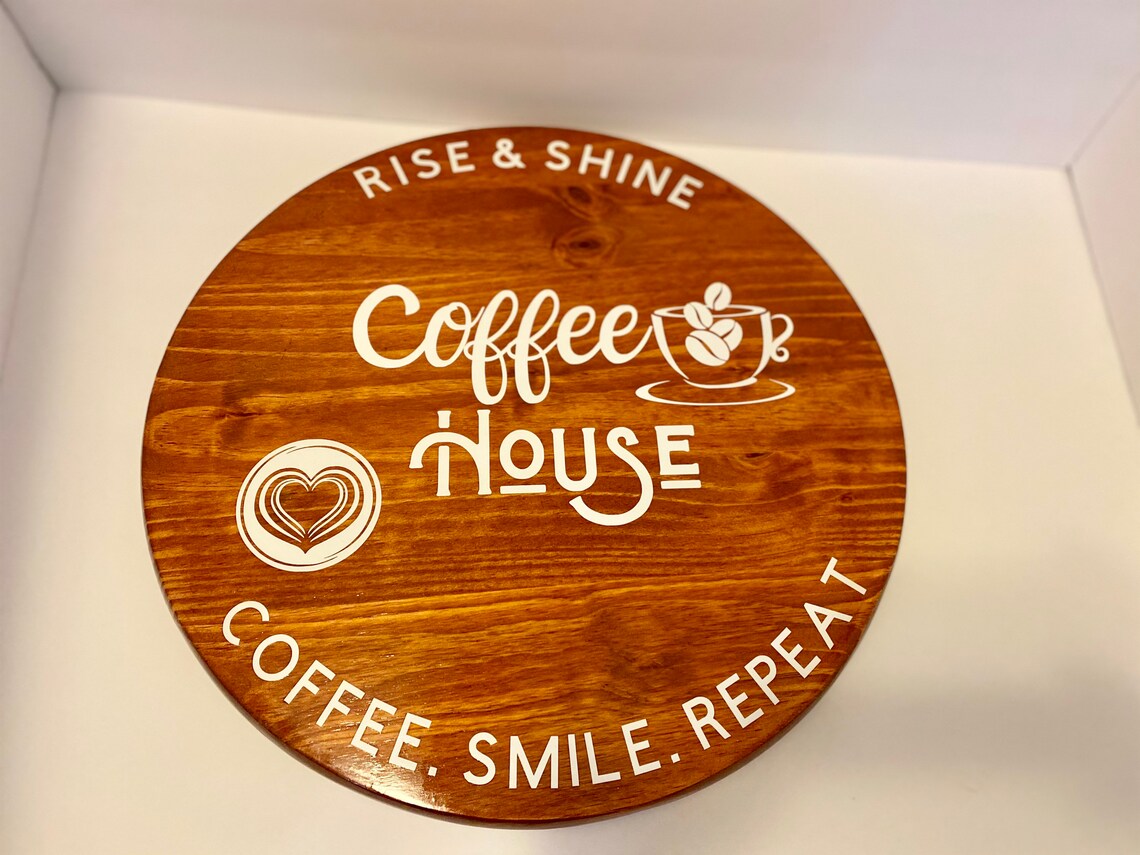 Round Wood Coffee Tray Coffee House Serving Tray Home Etsy