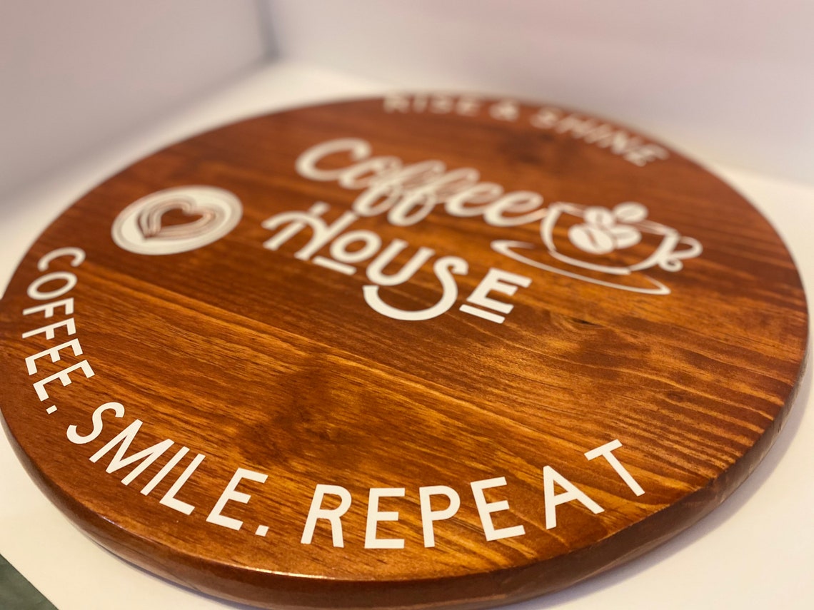Round Wood Coffee Tray Coffee House Serving Tray Home Etsy