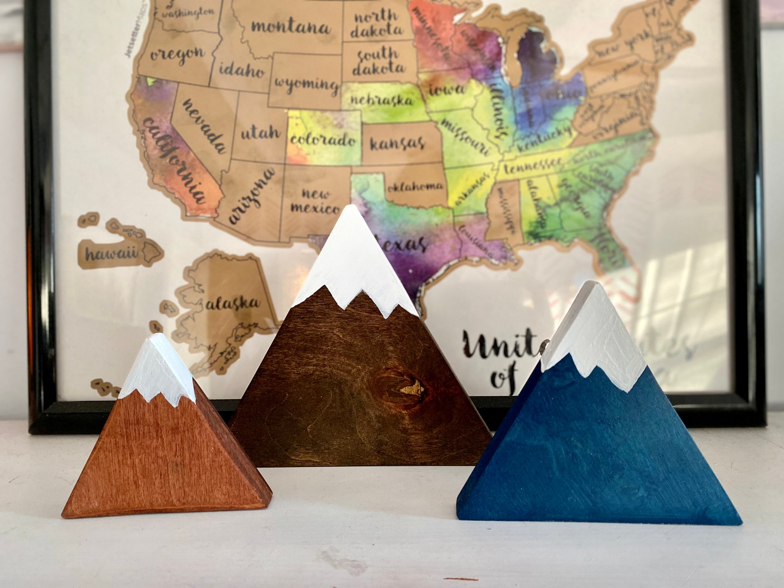 Wood Mountain Set Painted Wood Mountain Decor Mountain and Etsy