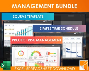 Project Management Excel Template Bundle: Risk, Time Schedule, Cost (Downloadable)
