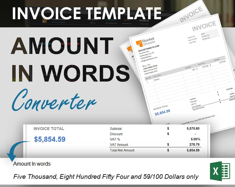 Convert AmountInWords Invoice Excel Template Etsy