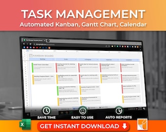 Task Manager Google Sheet Template: Kanban Board, Gantt Chart (Instant Download)