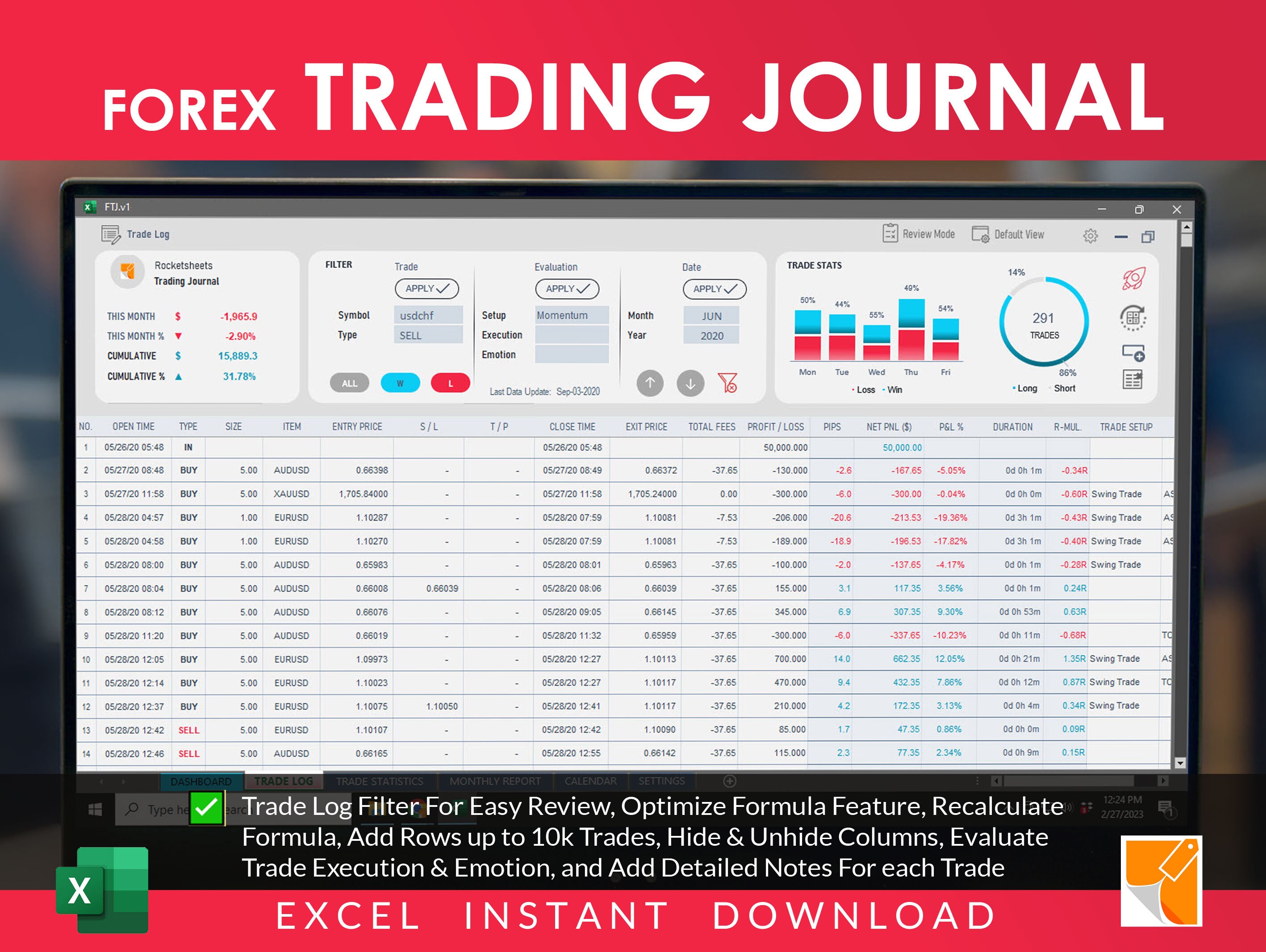 Forex Trading Journal Template: Crypto, CFD, Stock Market (excel) - Etsy