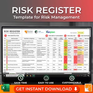 Risk Register Excel Template: PMBOK Guide, Risk Management (Instant Download)