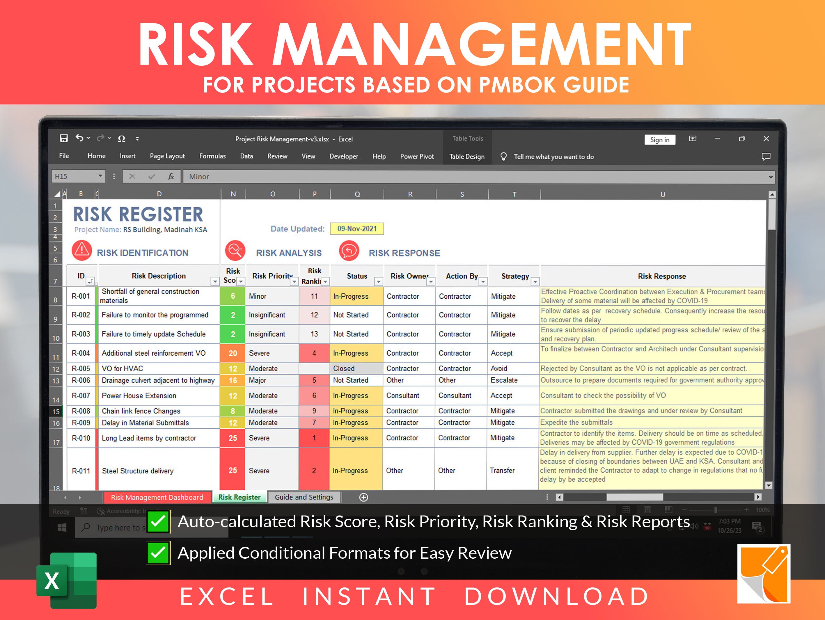 Project Risk Management Form Project Risk Management Excel Template: PMBOK Guide, Risk Register ...