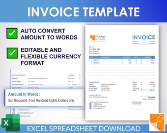 Editable Invoice Template Excel: Auto Convert Amount to Words