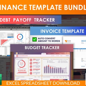 Finance Management Excel Template Bundle: Budget, Debt, Invoice (Digital Download)