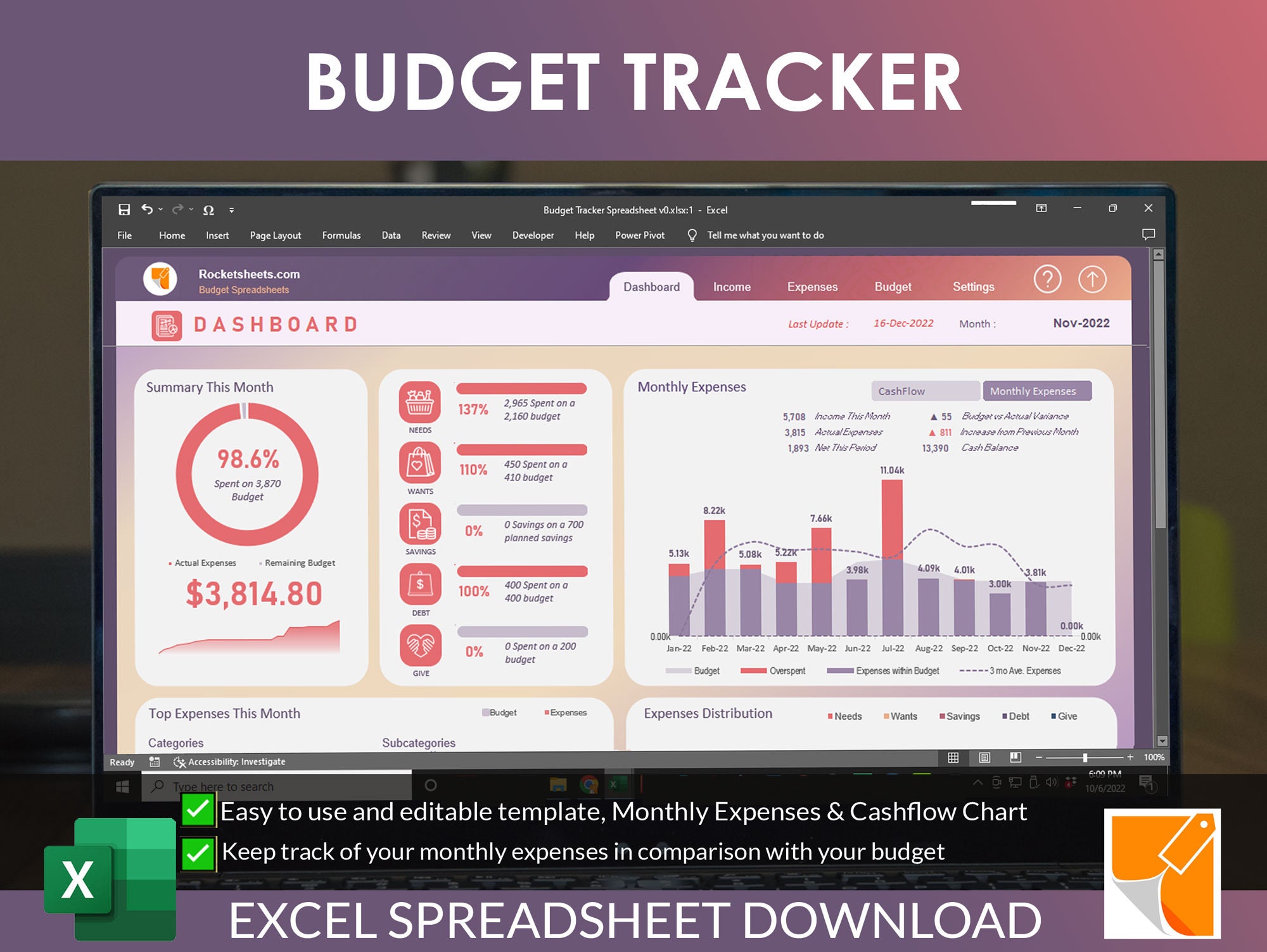 Budget Tracker Spreadsheet, Monthly Budget Template, Budget Planner ...