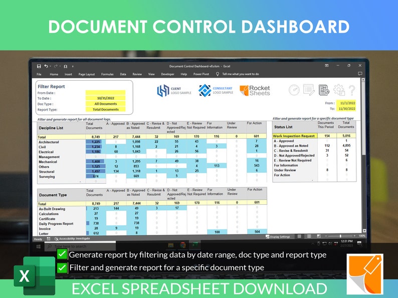 Document Control Dashboard: Dynamic Excel Report Management (instant ...