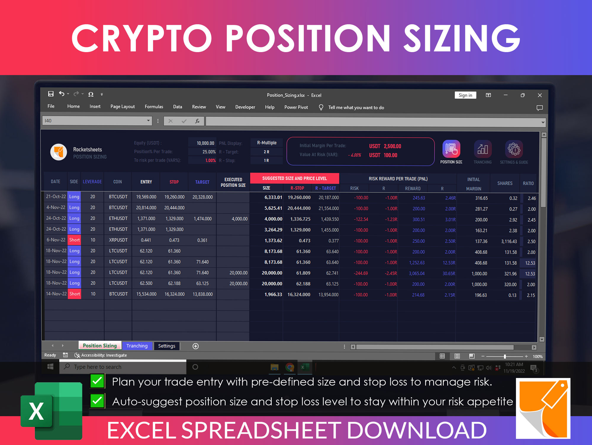 Crypto Position Sizing Tool: Trading Risk Management Excel Template  (instant Download) - Etsy