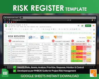 Risk Register Template: PMBOK Guide, Risk Management (Google Sheets, Instant Download)