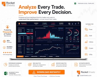 Forex Trading Journal Excel Template: 2026 Crypto, CFD, Stock Market (Digital Download)