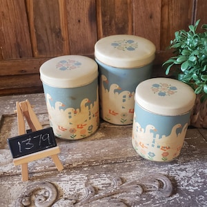 Three Vintage Duck and Tulips Canister, Retro 80s/90s Canister Set