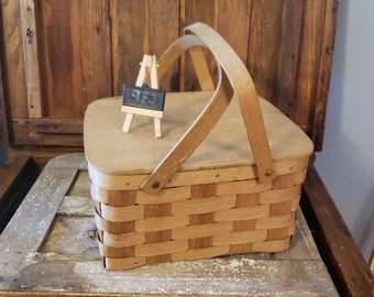 Cesta de picnic pequeña vintage, cesta de picnic pequeña de madera