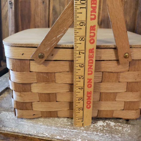 Vintage Small Picnic Basket, Small Wooden Picnic … - image 2