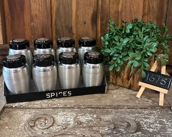 Aluminum Mid-century 9-piece Spice Canister Set and Holder by