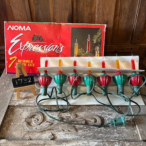 Vintage Noma Expressions Bubble Christmas Lights Set of 7, Retro Christmas Tree Bubble Lights
