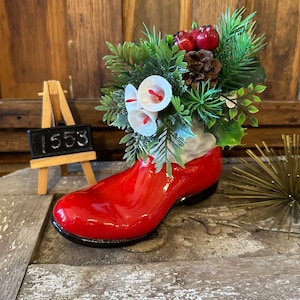 Vintage Handmade Christmas Santa Boot with Holiday Sprig