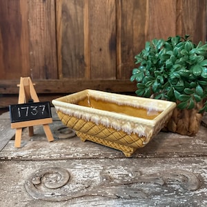 Vintage Gold USA Rectangle Basket Planter, Vintage MCM Yellow Mustard Planter