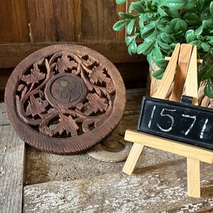 Vintage Carved Sheesham Wooden Trivet/Coaster, Hand Carved Plant Stand/Pedestal Made in India