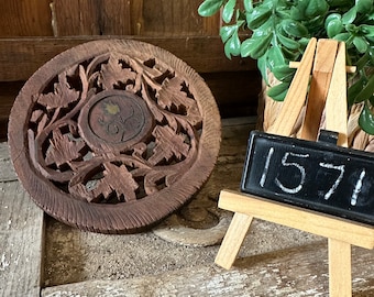 Vintage Carved Sheesham Wooden Trivet/Coaster, Hand Carved Plant Stand/Pedestal Made in India