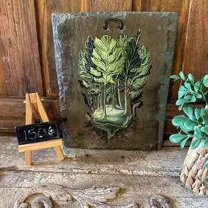 Nabo Kohlrabi pintado en pizarra, decoración de cocina vegetal