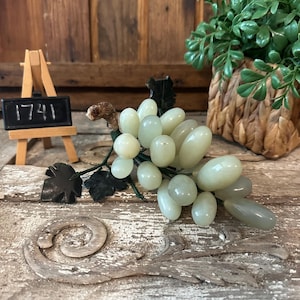 Vintage Mid Century Natural Stone Green Grape Cluster with Stone Leaves