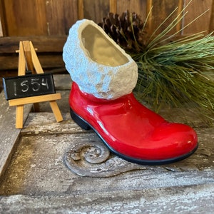 Vintage Red Homemade Ceramic Christmas Boot, Vintage Holiday Decor