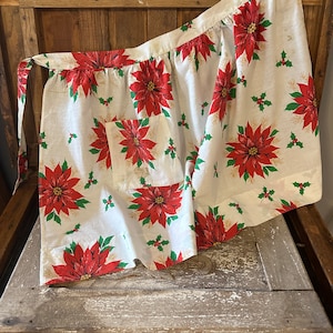Vintage Poinsettia Christmas Apron