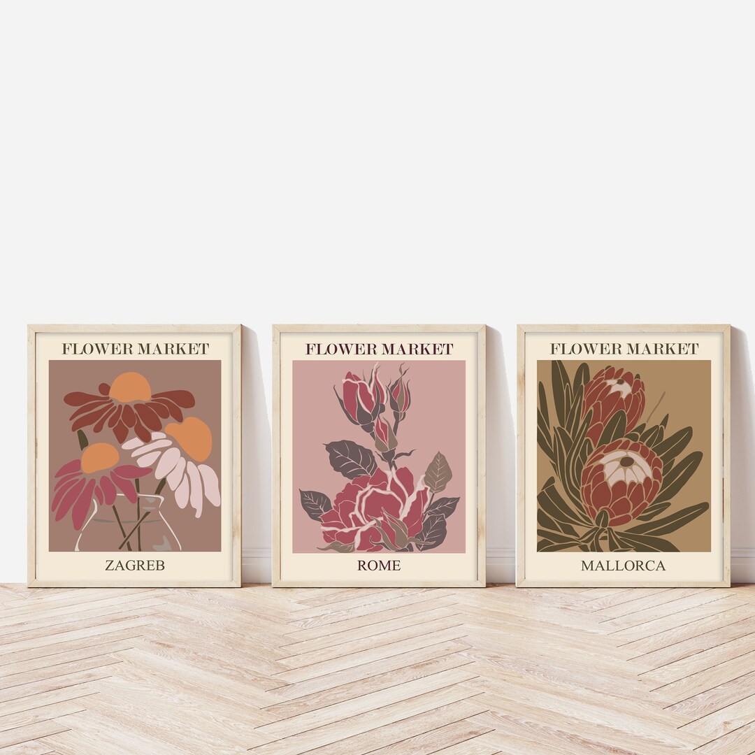 INSTANT DOWNLOAD Set of 3 Vintage Flower Market Prints Gallery Wall Set ...