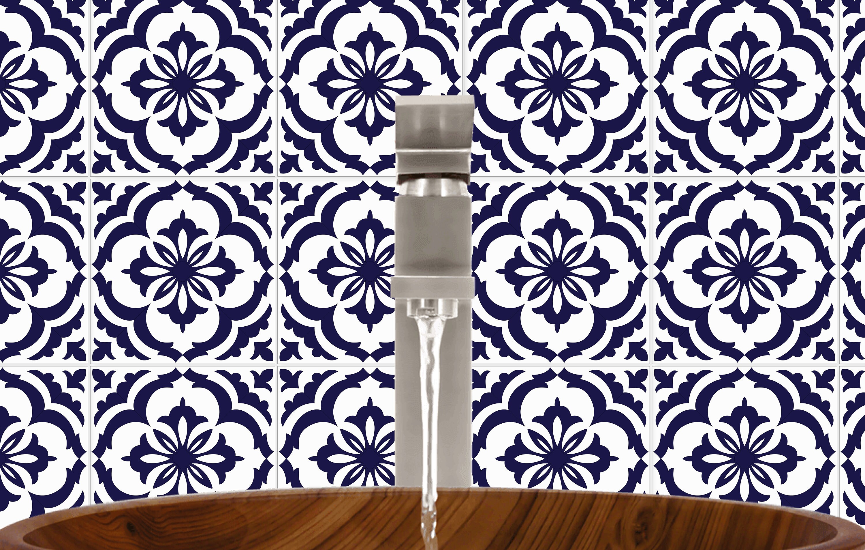 Tile Stickers Navy Blue and White Vintage Tile Decals Etsy