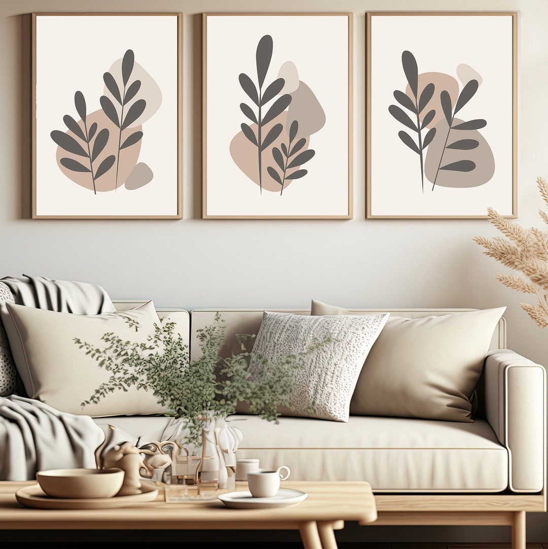 INSTANT DOWNLOAD Set of 3 Botanical Leaf Prints Beige - Etsy UK