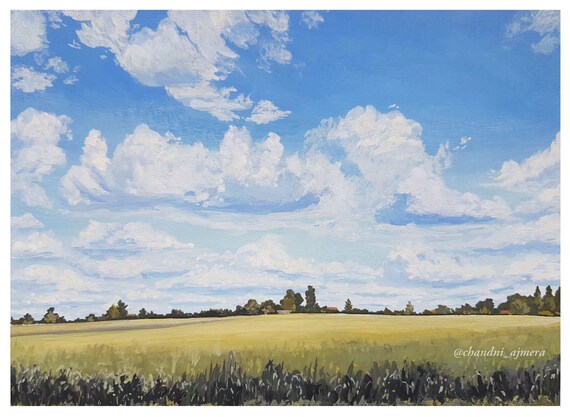 Blue Summer Sky Gouache Original Landscape Painting Home Etsy Blue Summer Sky Gouache Original Landscape Painting Home Etsy
