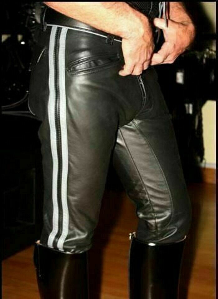 Men's 100% Real Leather Motorcycle Biker Pants - Black, Laced Legs, Sizes 28-40