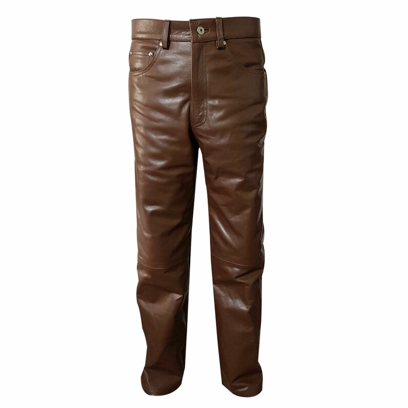 Mens Pure Brown Leather Pant 501 Jeans Rider Biker Men Trouser Etsy