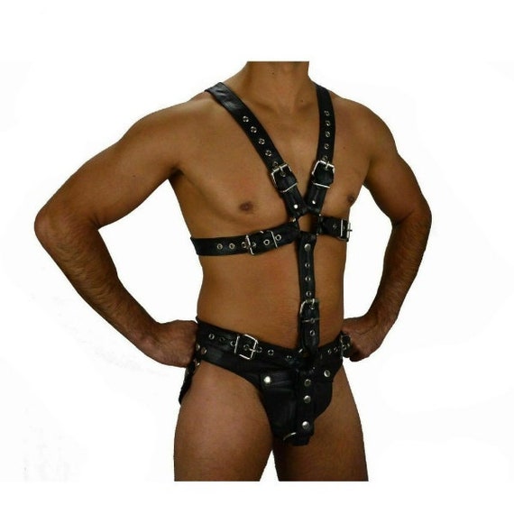 MEN'S REAL THICK LEATHER FULL BODY HARNESS HEAVYDUTY HANDMADE ADJUSTABLE 