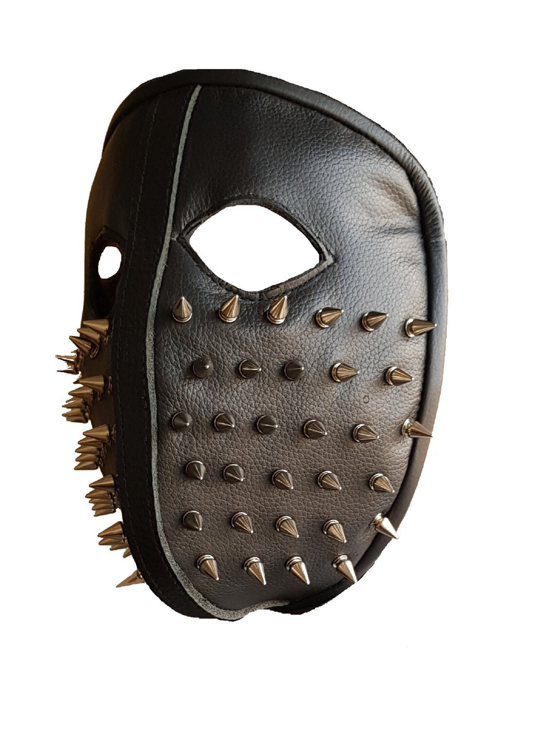 Men Punk Biker Genuine Leather Full Face Spike Mask Masquerade Etsy